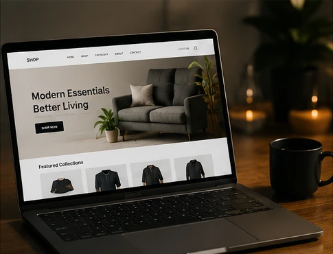 Ecommerce website build preview with product pages and checkout planning.